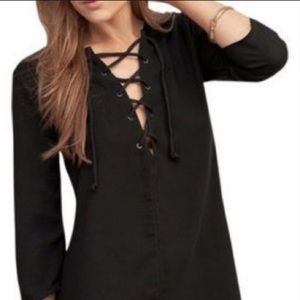 Black, Lace-up Mini Dress